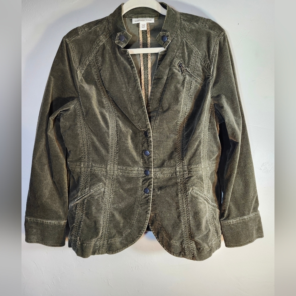 Coldwater Creek Dark Olive Snap Cotton Blazer Sz P14